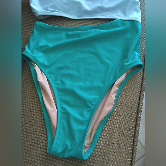 BNWOT J. CREW Elegant One-Shoulder Bikini Light Blue & Green 4 (RECYCLE MATERIAL - Picture 8 of 8